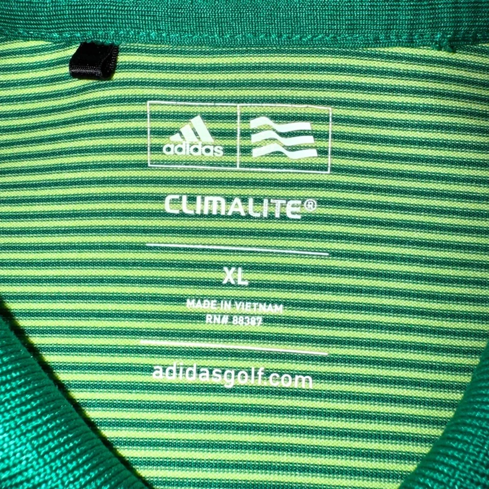 Adidas Polo Shirt Men XL Green Micro Stripe Climalite Short‎ Sleeve Golf Top